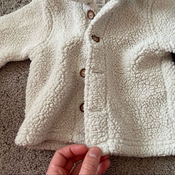 Carters 12 mo NWOT fleece beige cream fleece jacket w buttons - Picture 3 of 4